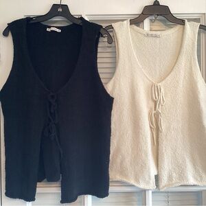 Abercrombie & Fitch Knit Tie-Front Tank Top in Black and Cream
